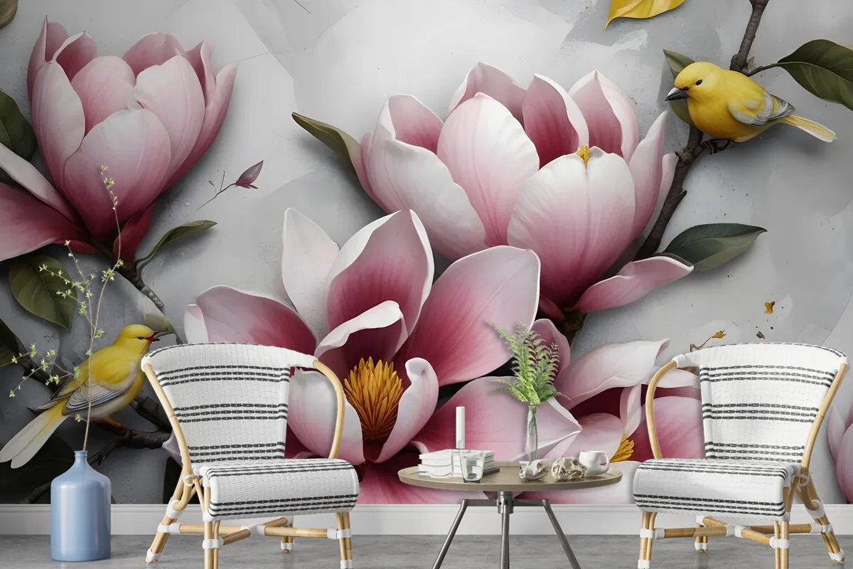 3D Embossed Look Lily Flower Wallpaper Mural