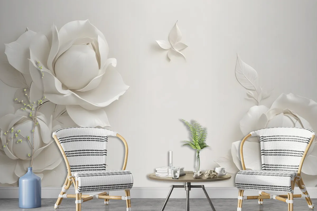 3D Embossed Look Magnolia Floral Art Wallpaper Mural