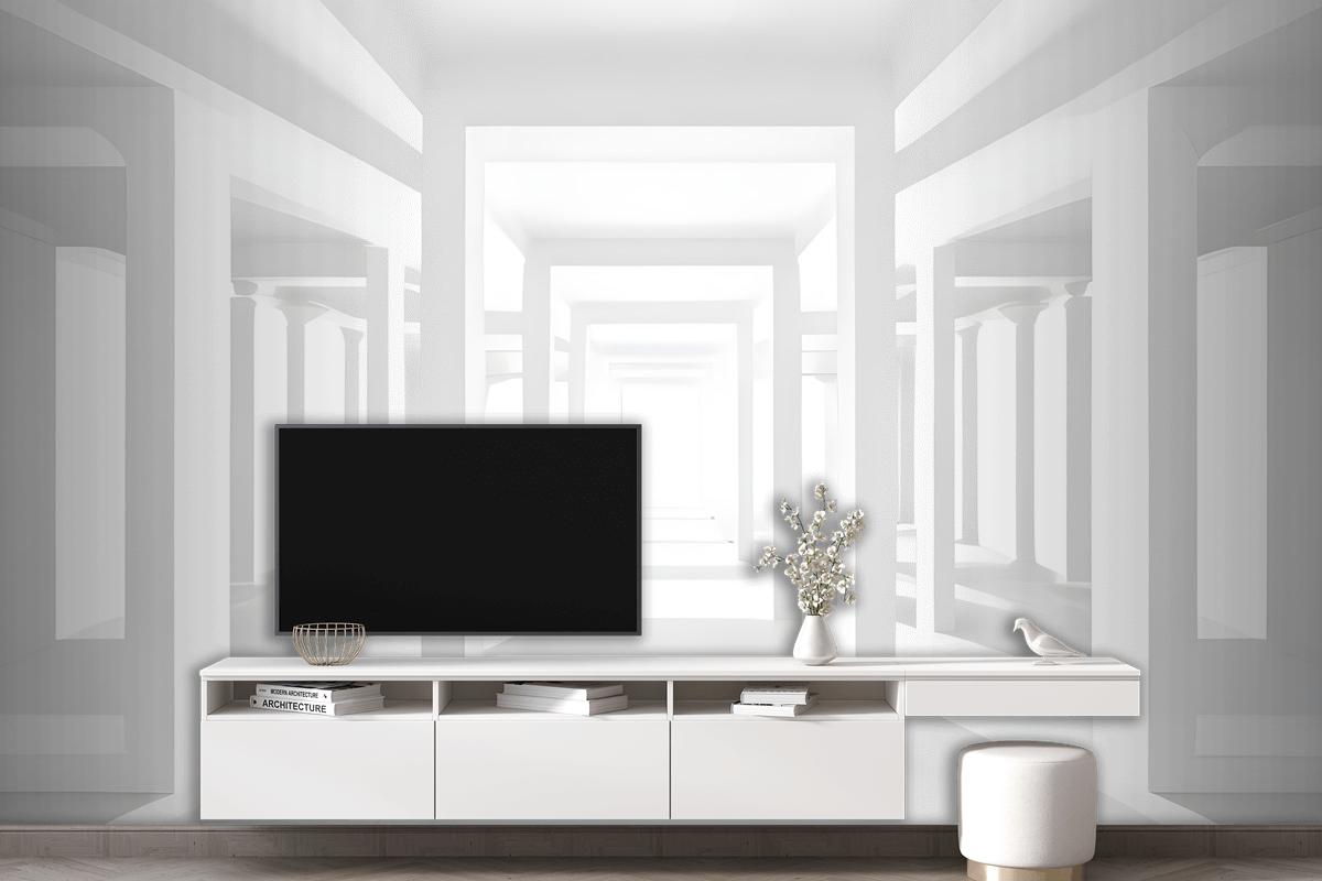 3D Look Abstract Architecture White Corridor Wallpaper Mural