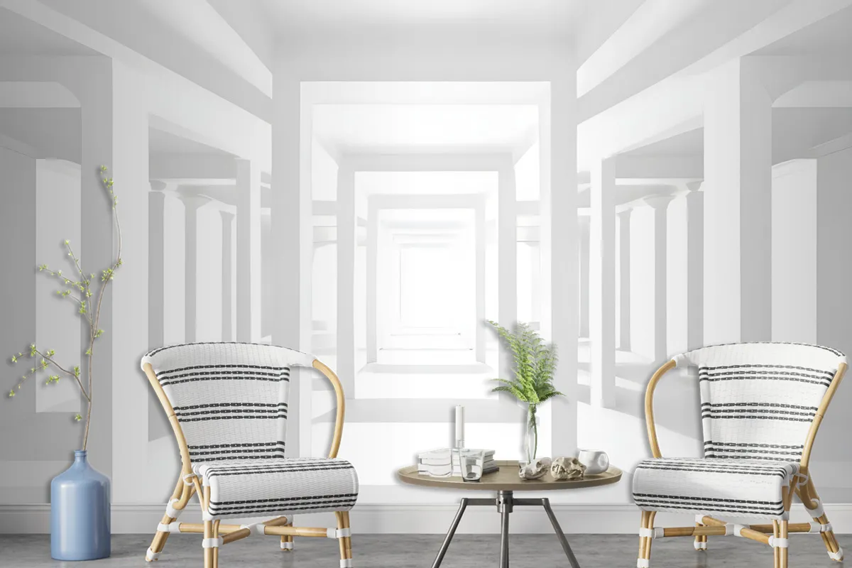 3D Look Abstract Architecture White Corridor Wallpaper Mural