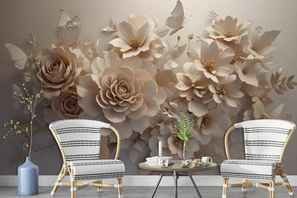 3D Look Faux Embossed Floral Wallpaper Mural