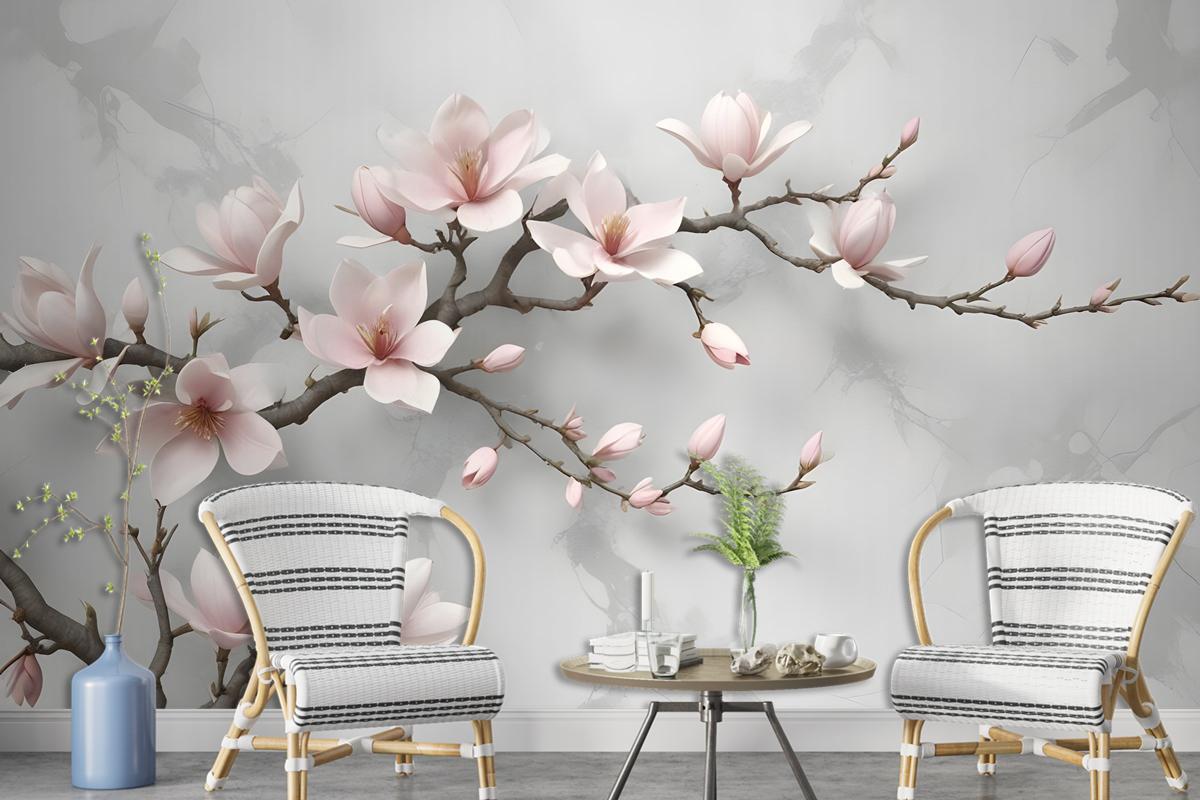 3D Look Pink Magnolia Blossom Wallpaper Mural