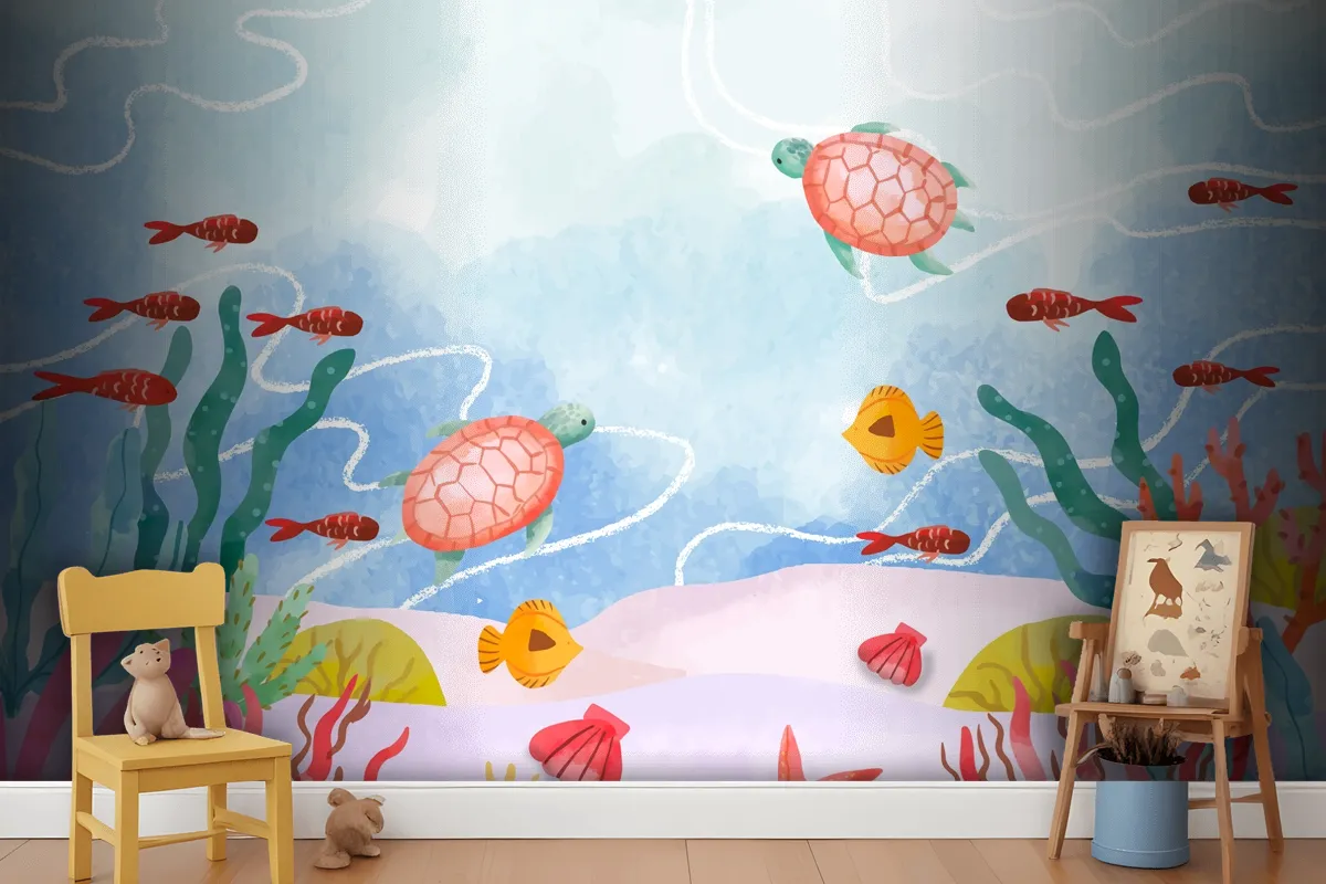 Watercolor Background For World Oceans Day Celebration Wallpaper Mural