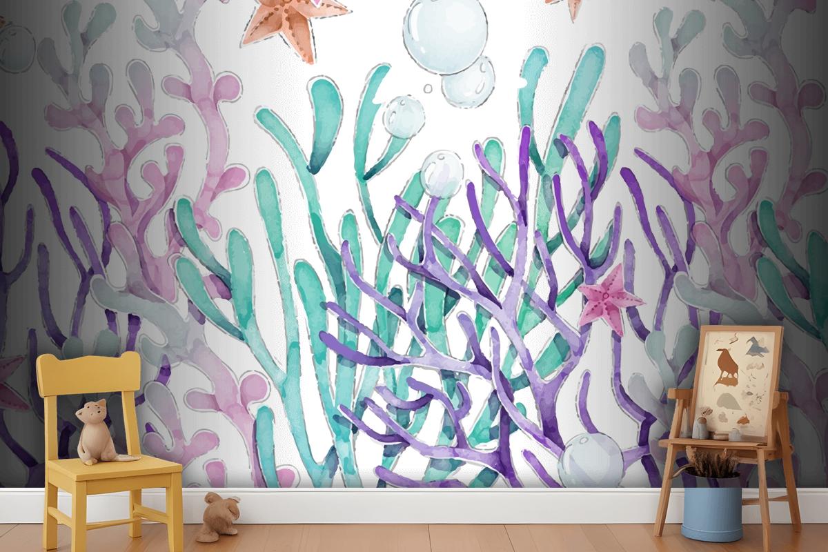 Watercolor Colorful Coral Background Wallpaper Mural