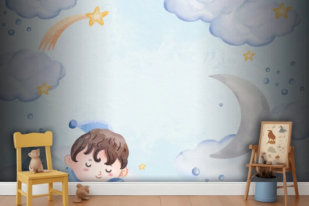 Watercolor Baby Boy Background Wallpaper Mural