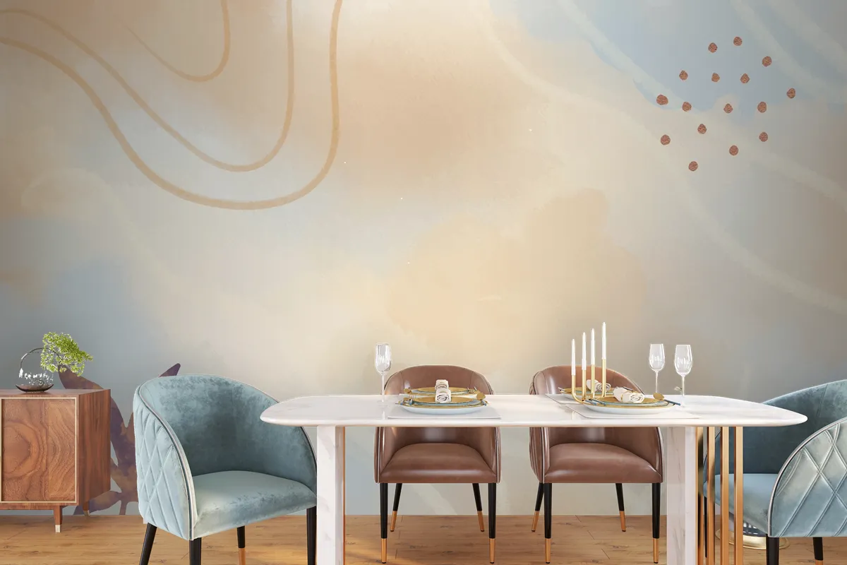 Neutral Watercolor Dining Room Wallpaper Mural