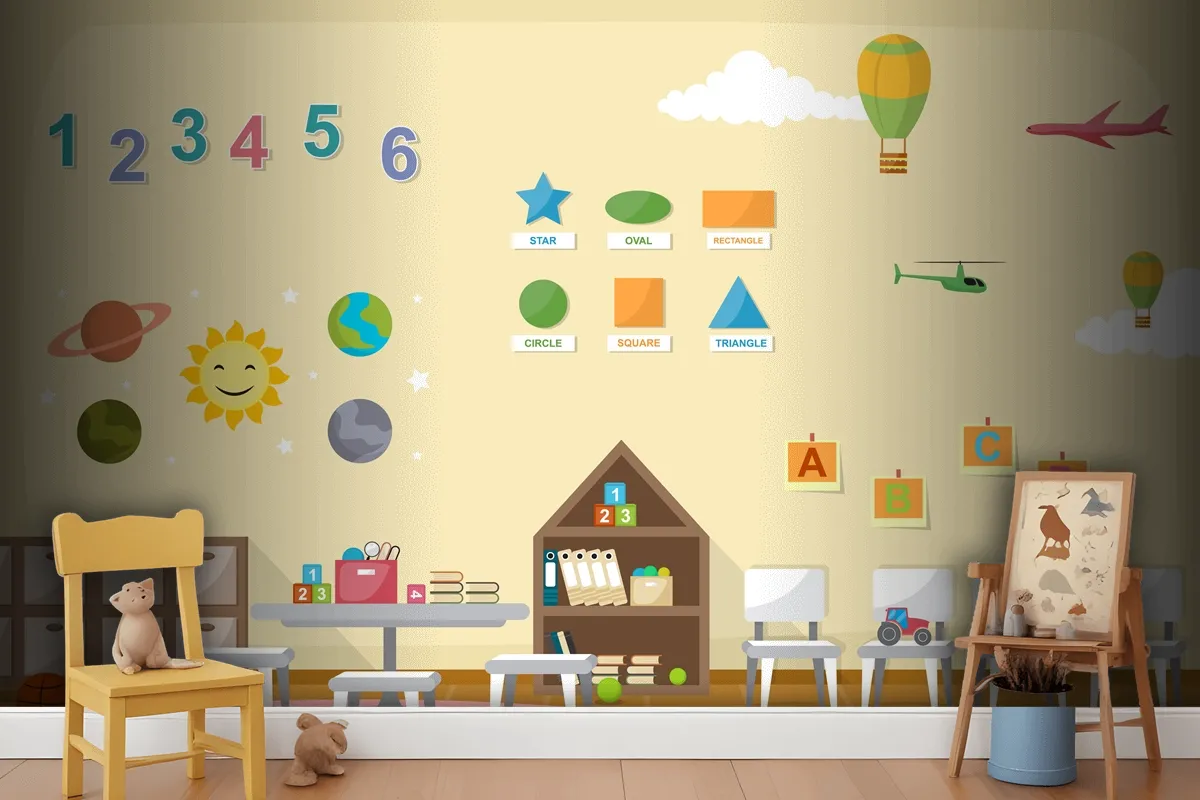 Kindergarten Classroom Interior Children Kids School Toys Furniture Wallpaper Mural