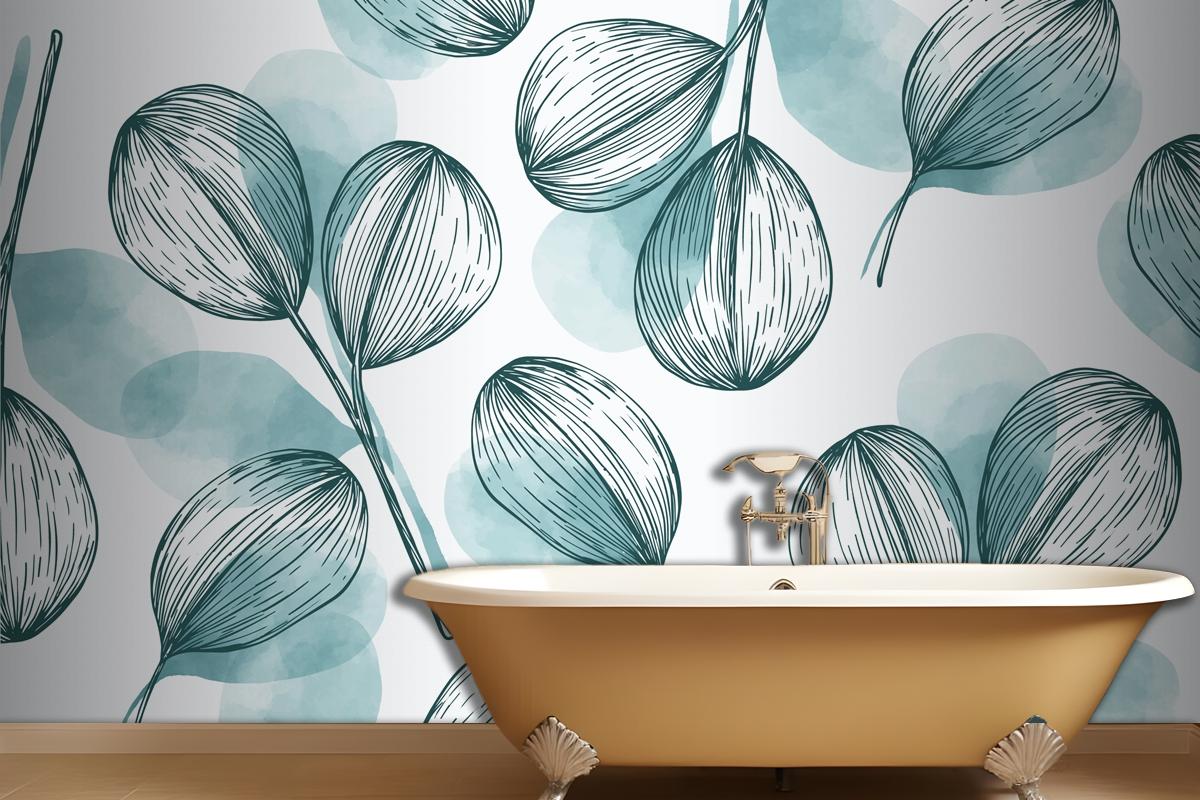 Nature Background With Hand Drawn Leaves Wallpaper Mural