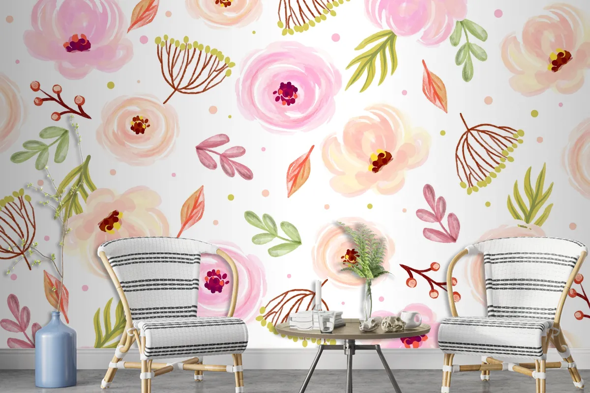 Floral Watercolor Background With Soft Colors Wallpaper Mural