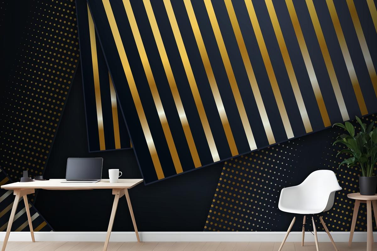 Dark Paper Layers Background With Golden Details Wallpaper Mural