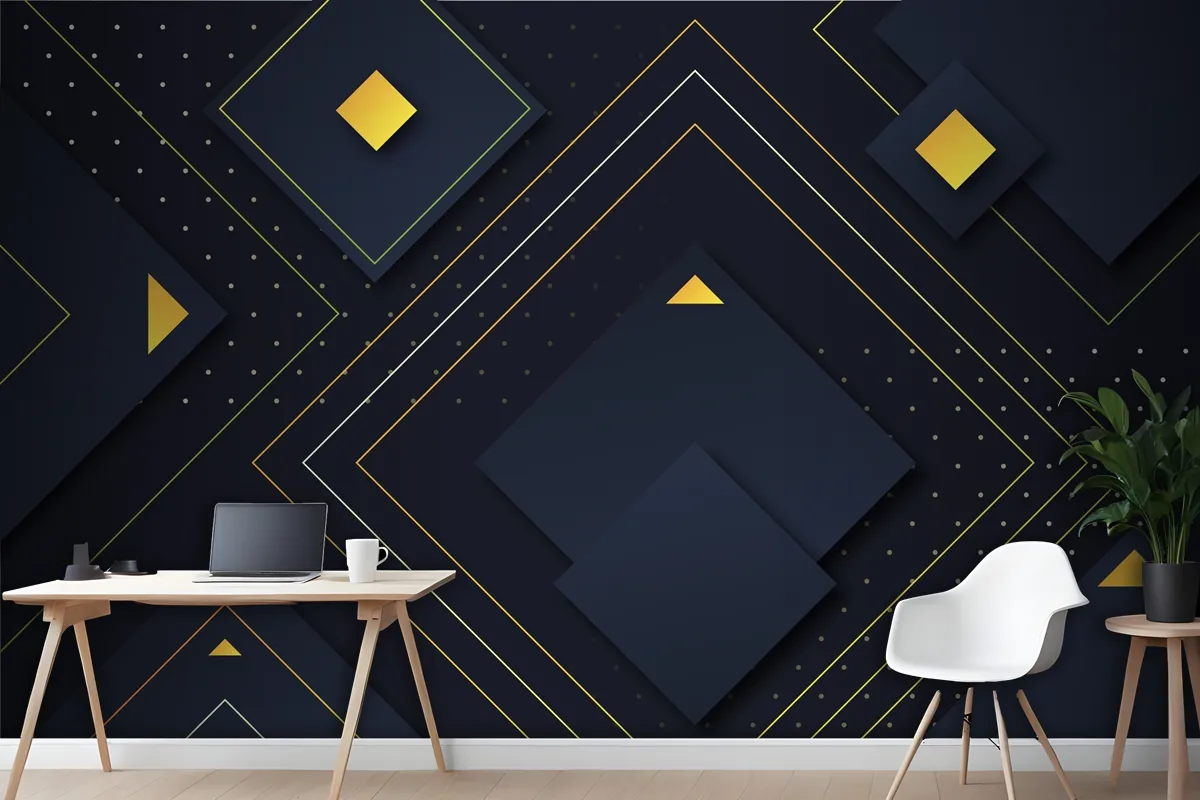 Gradient Geometric Shapes On Dark Wallpaper Mural