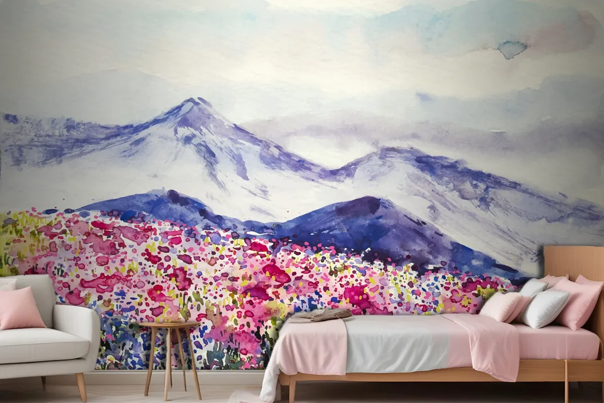 Watercolor Spring Landscape Wallpaper Mural