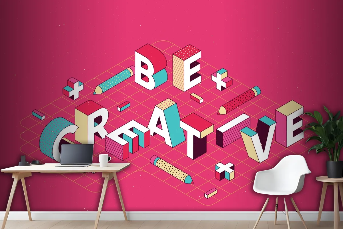 Isometric Typographic Message Wallpaper Mural