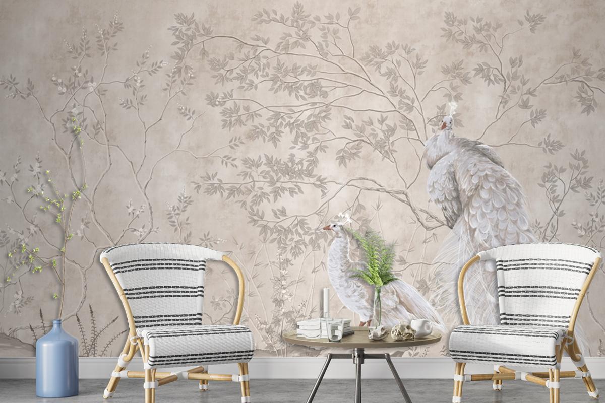 Peacocks And Trees Design For Interior Project Wallpaper Mural