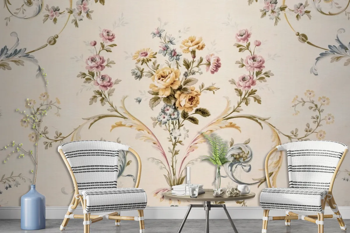 Bed Of Roses Floral Antique Wallpaper Mural