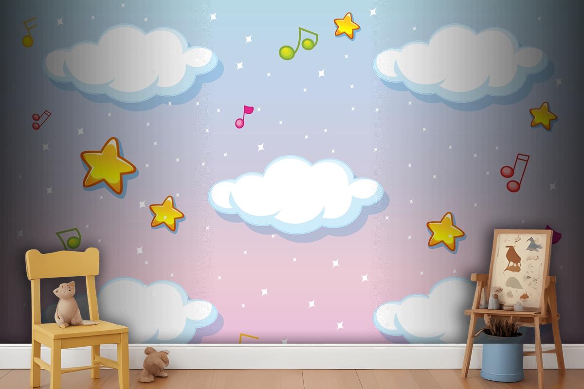 Blank Clouds On Pastel Sky Background With Melody Theme Wallpaper Mural