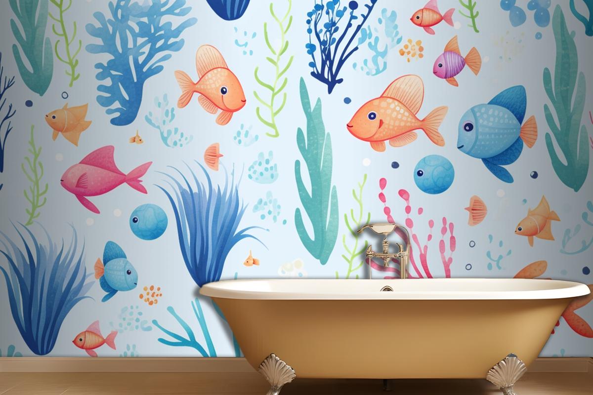 A Colorful Underwater Scene With Fish And Corals Wallpaper Mural