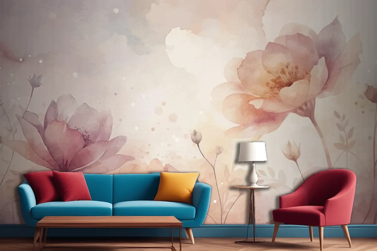 Beautiful Watercolor Flower Background Living Room Wallpaper Mural