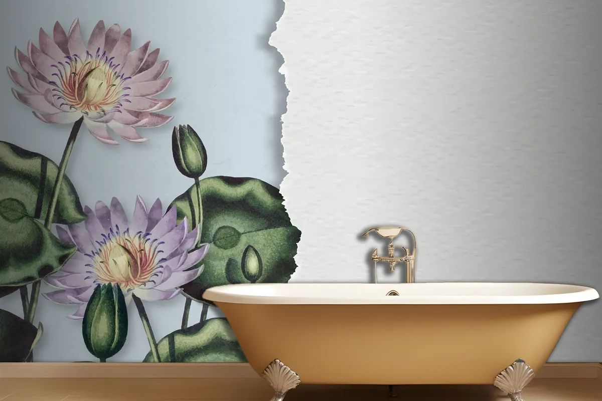 Blank Purple Water Lilies Bathroom Wallpaper Mural