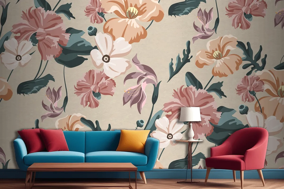 Blooming Colorful Flower Seamless Pattern Wallpaper Mural