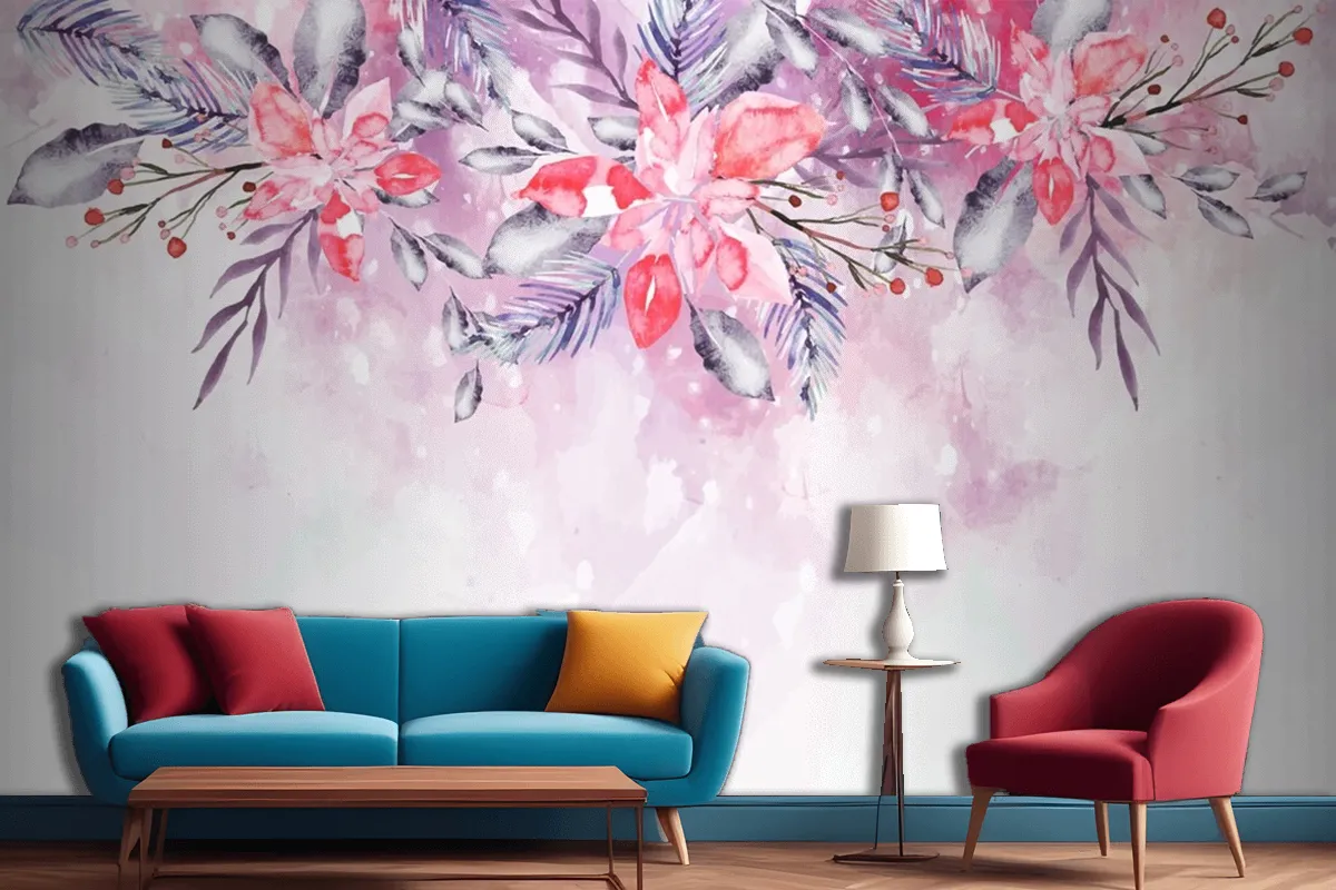 Blooming Watercolor Flowers For Wallpaper Concept Living Room Wallpaper Mural