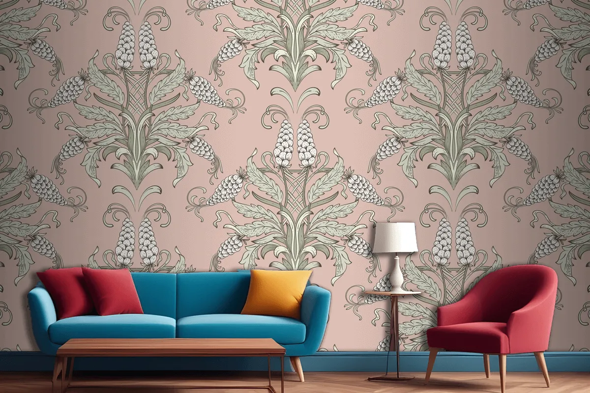 Damask Seamless Emboss Pattern  Wallpaper Mural