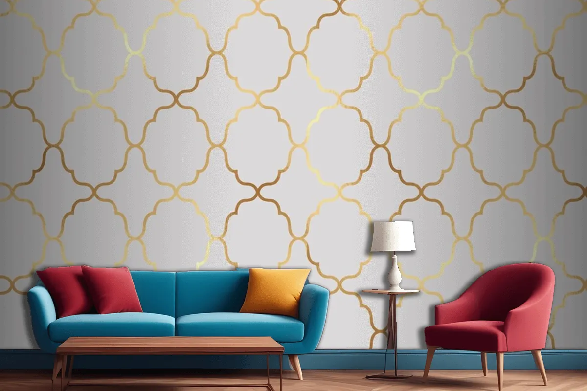 Decorative Arabic Themed Pattern Background With A Gold Foil Texture Living Room Wallpaper Mural