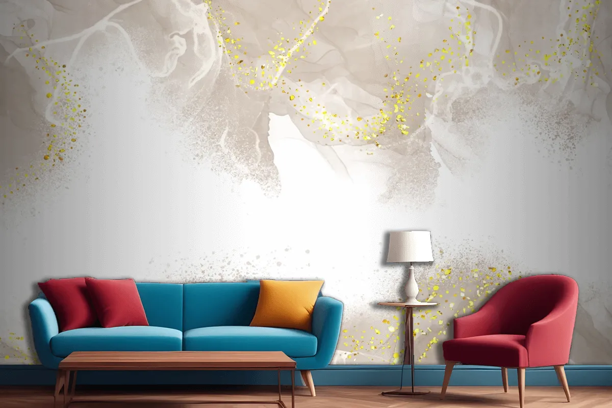 Elegant Hand Painted Neutral Alcohol Ink Living Room Wallpaper Mural