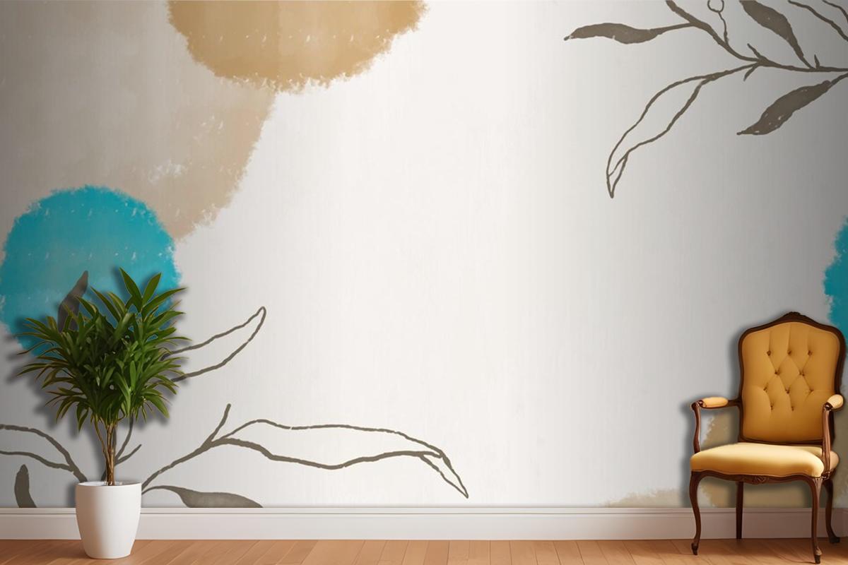 Elegant Watercolor Leaf Frame On Watercolor Living Room Wallpaper Mural