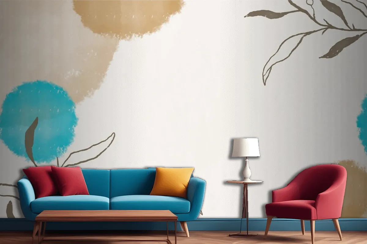 Elegant Watercolor Leaf Frame On Watercolor Living Room Wallpaper Mural