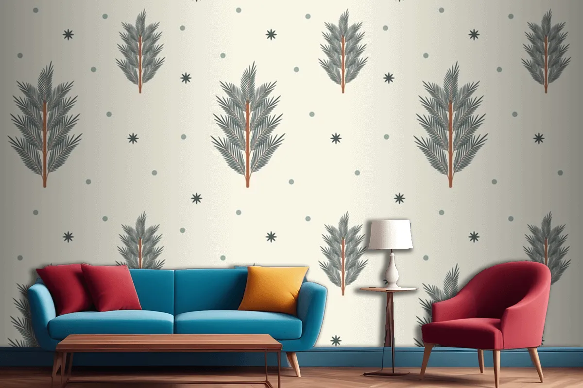 Flat Of Christmas Tree Seamless Pattern Living Room Wallpaper Mural