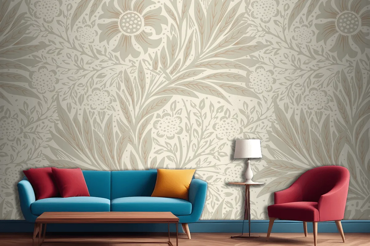 Floral Pattern Living Room Wallpaper Mural