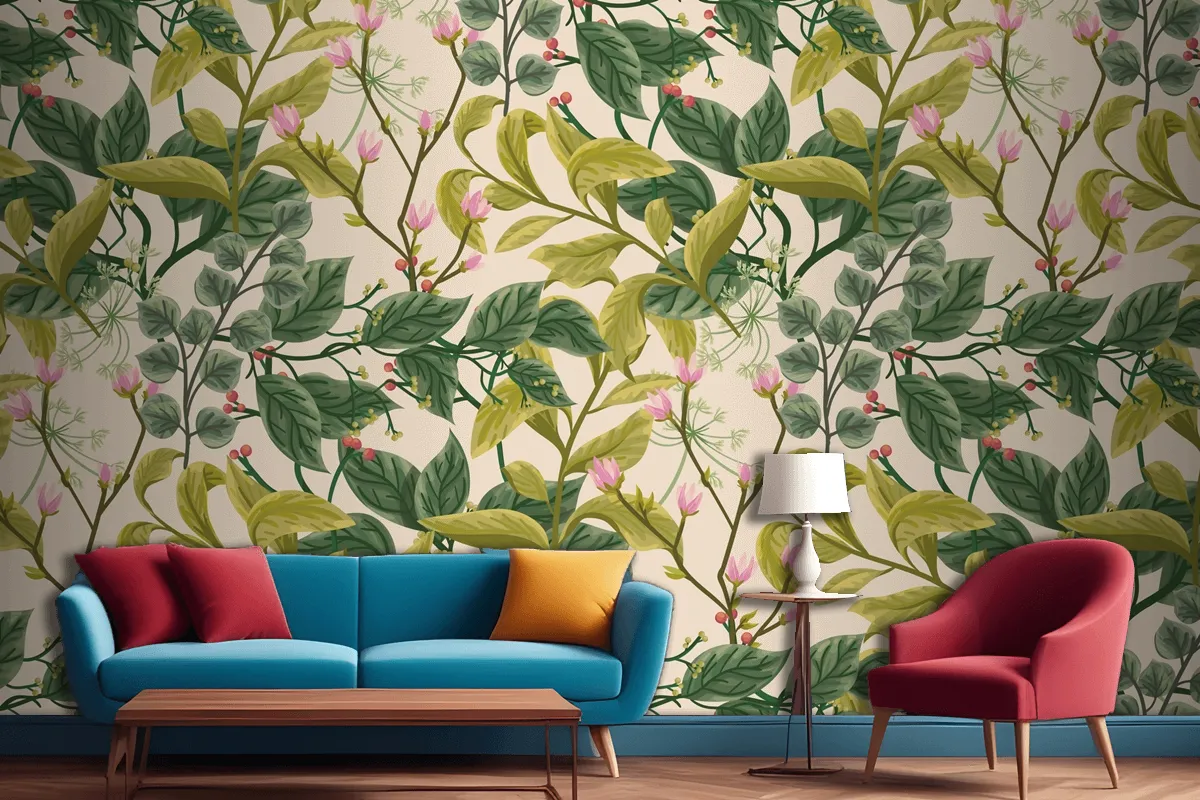 Flower And Leaves Background Living Room Wallpaper Mural