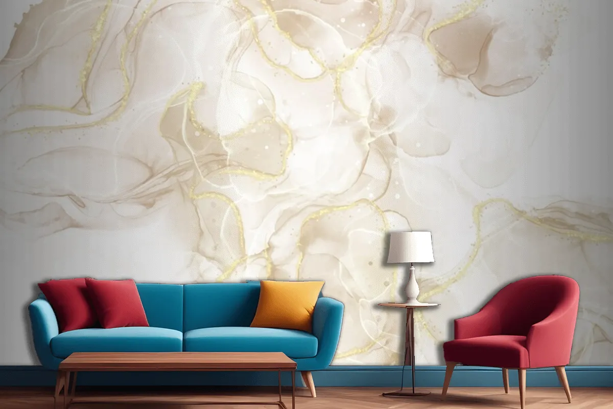 Fluid Art Hand Painted Background With Gold Glitter Elements Living Room Wallpaper Mural