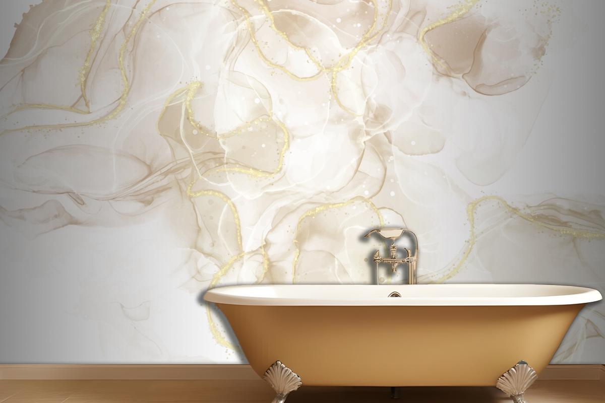 Fluid Art Hand Painted Background With Gold Glitter Elements Wallpaper Mural