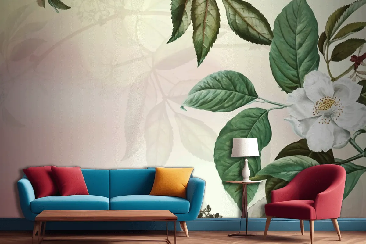 Green Floral Background Living Room Wallpaper Mural