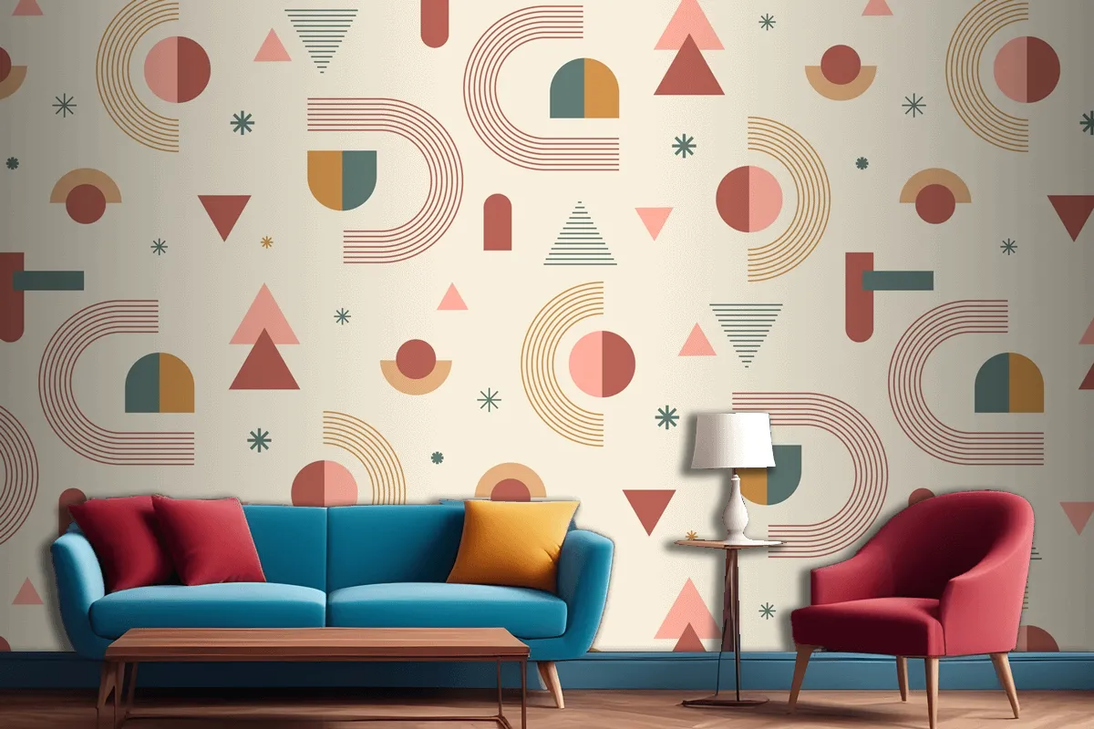 Hand Drawn Boho Geometric Pattern Design Living Room Wallpaper Mural