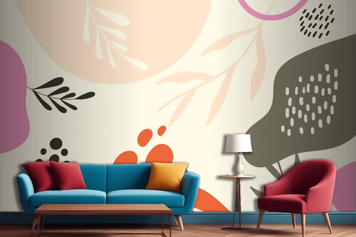 Hand Drawn Flat Design Abstract Doodle Living Room Wallpaper Mural