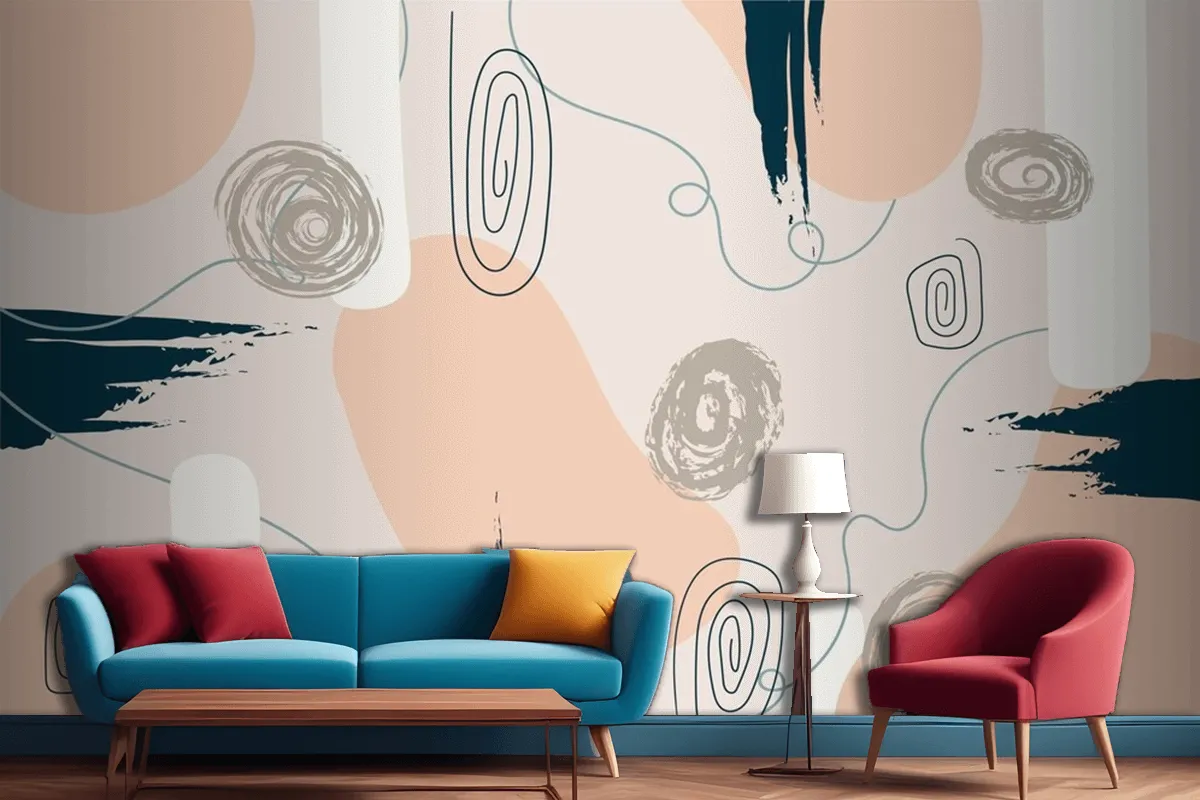 Hand Drawn Minimal Background Living Room Wallpaper Mural