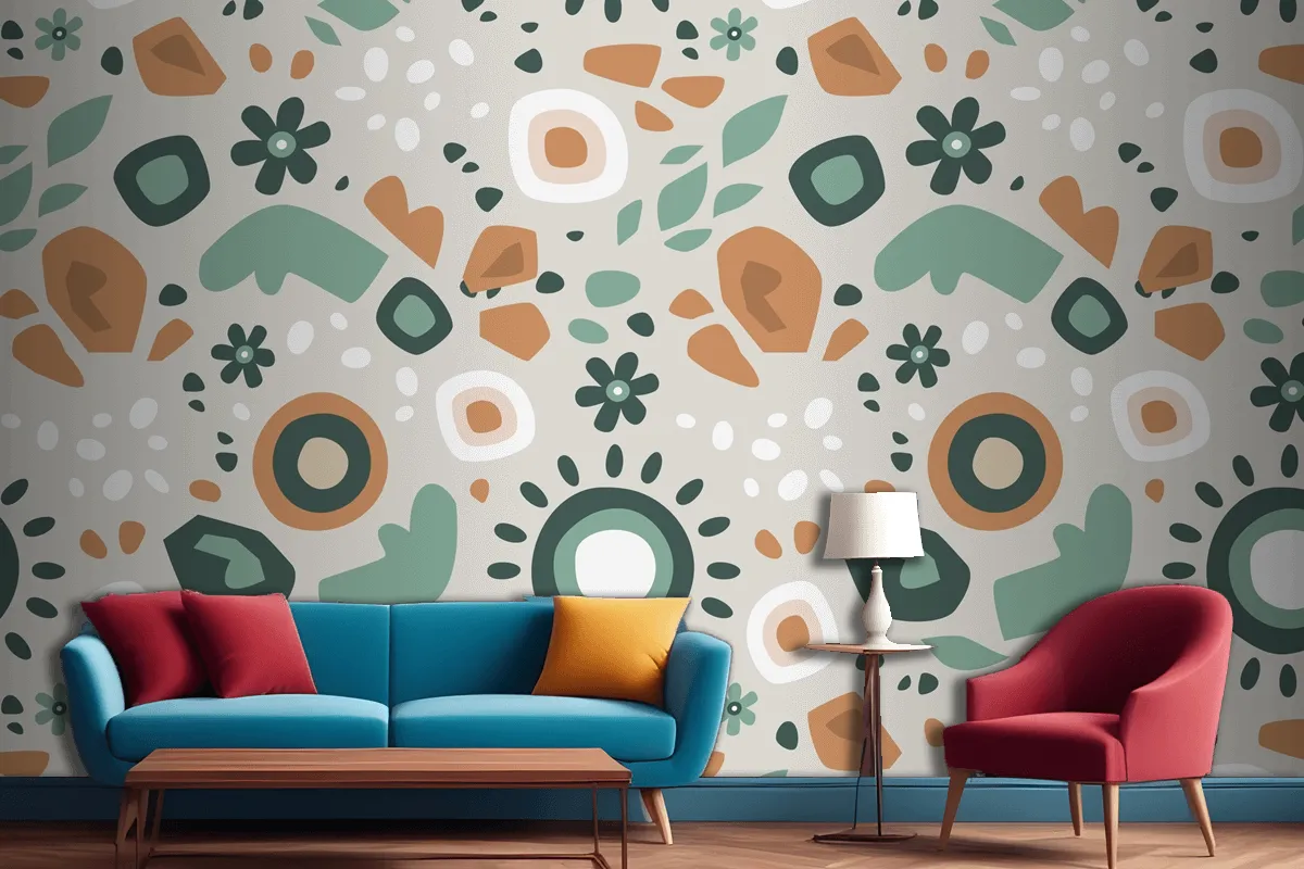 Hand Drawn Muted Colors Pattern Design Living Room Wallpaper Mural