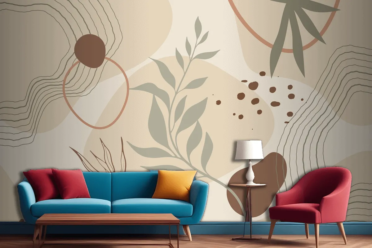 Hand Drawn Soft Earth Tones Living Room Wallpaper Mural