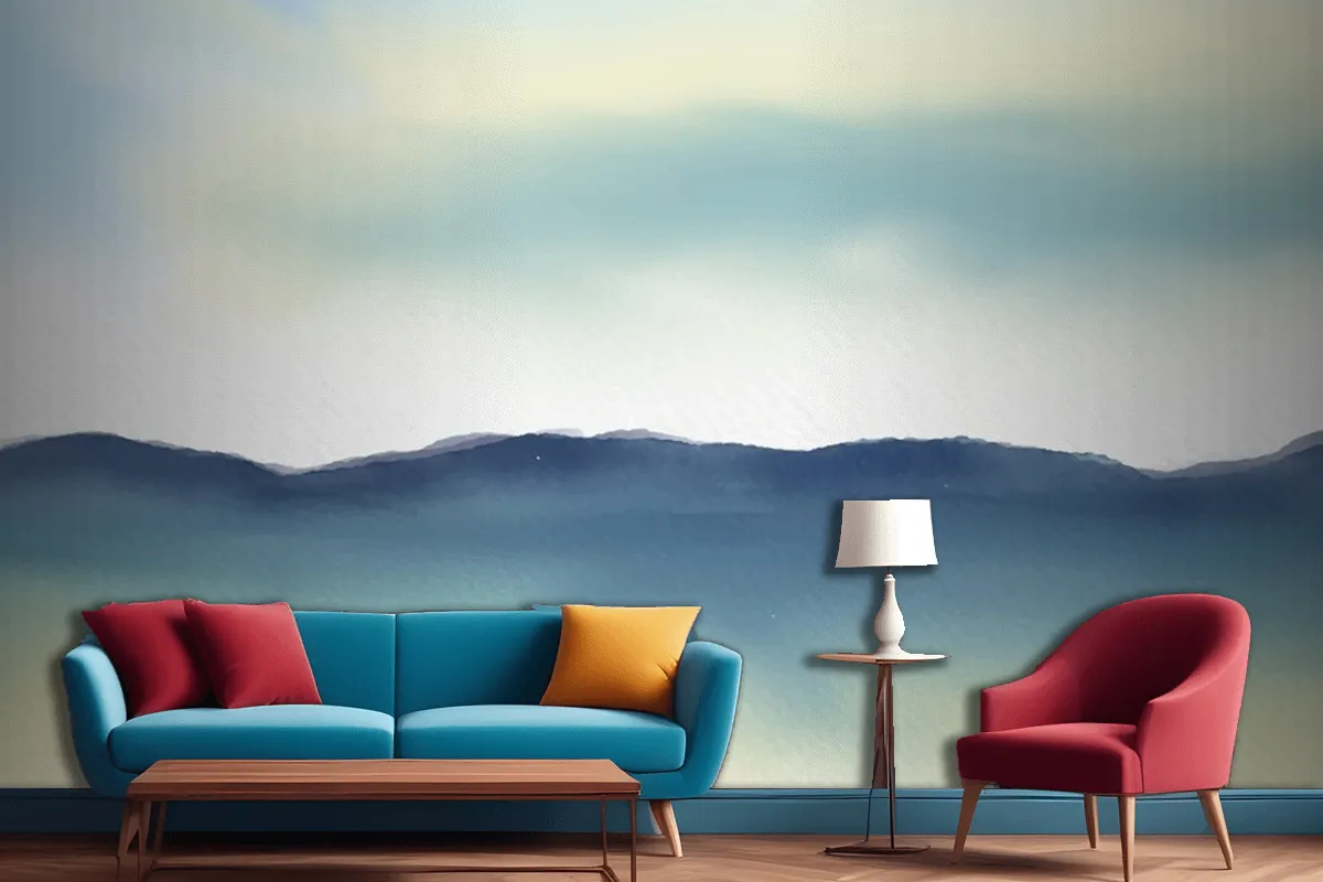 Hand Painted Minimal Watercolour Landscape Living Room Wallpaper Mural