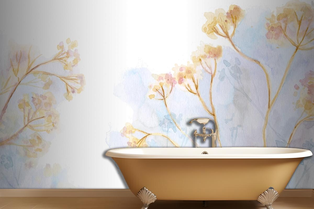 Hand Painted Watercolor Bathroom Wallpaper Mural