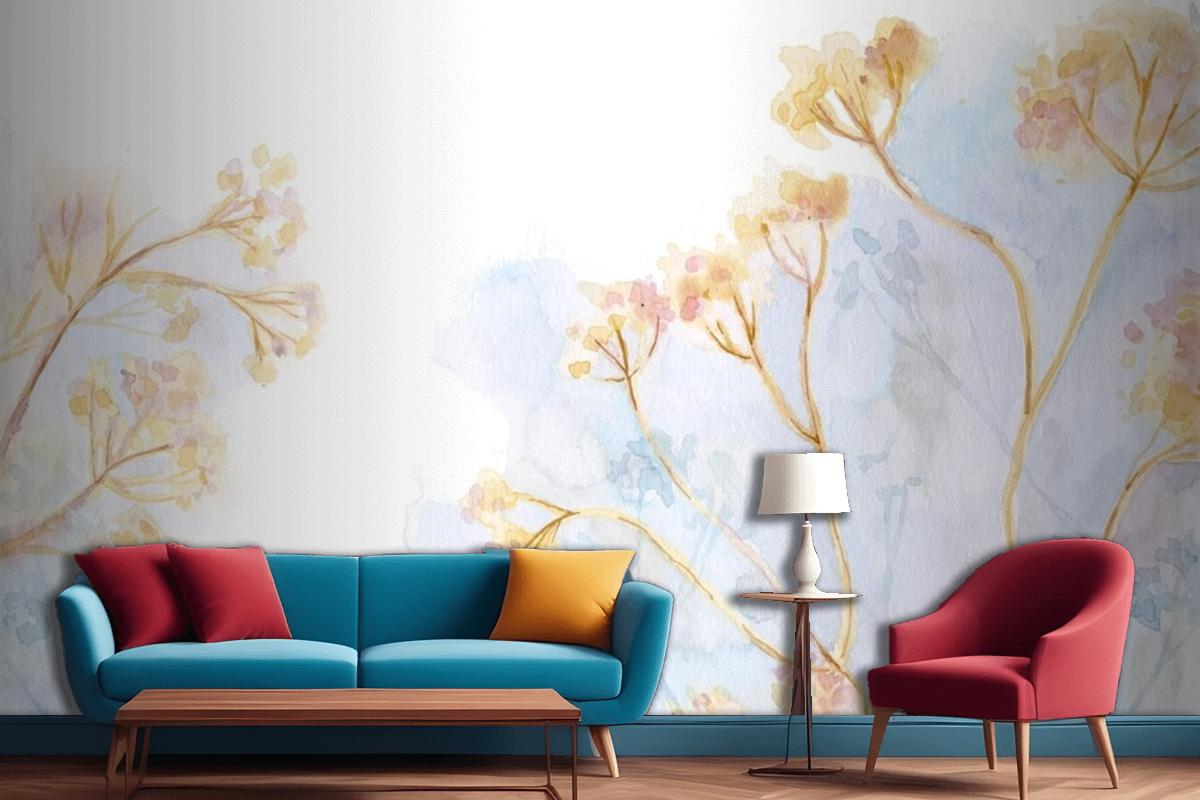 Hand Painted Watercolor Nature Background Living Room Wallpaper Mural