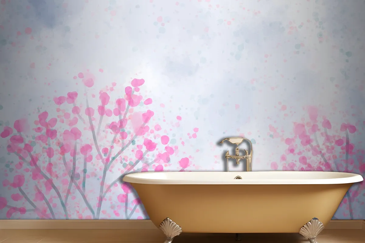 Hand Painted Watercolor Nature Bathroom Wallpaper Mural