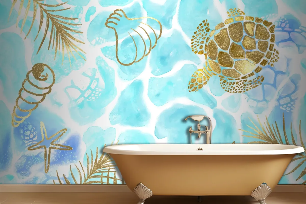 Hand Painted Watercolor Summer Background Bathroom Wallpaper Mural