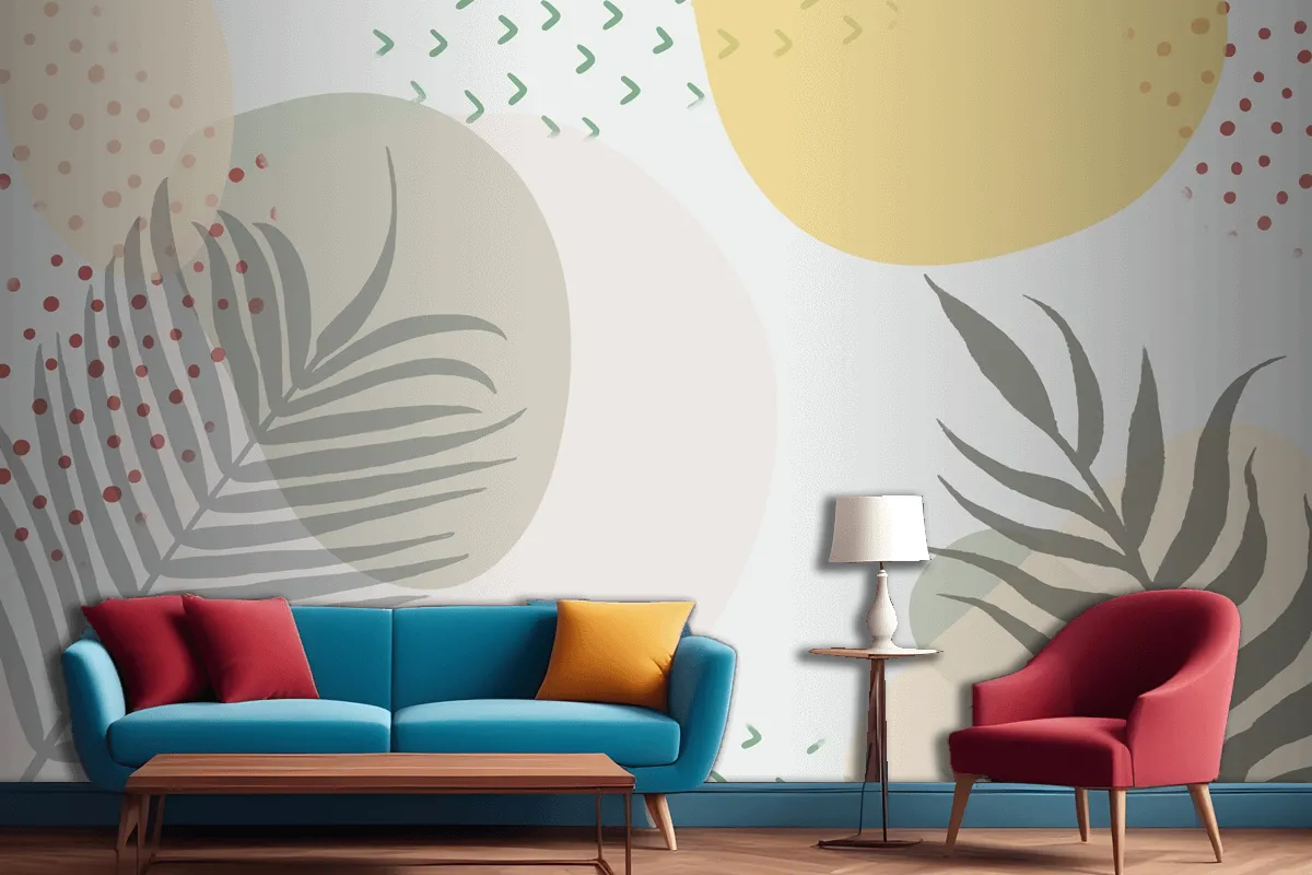 Minimalist Hand Drawn Background With Plants Living Room Wallpaper Mural