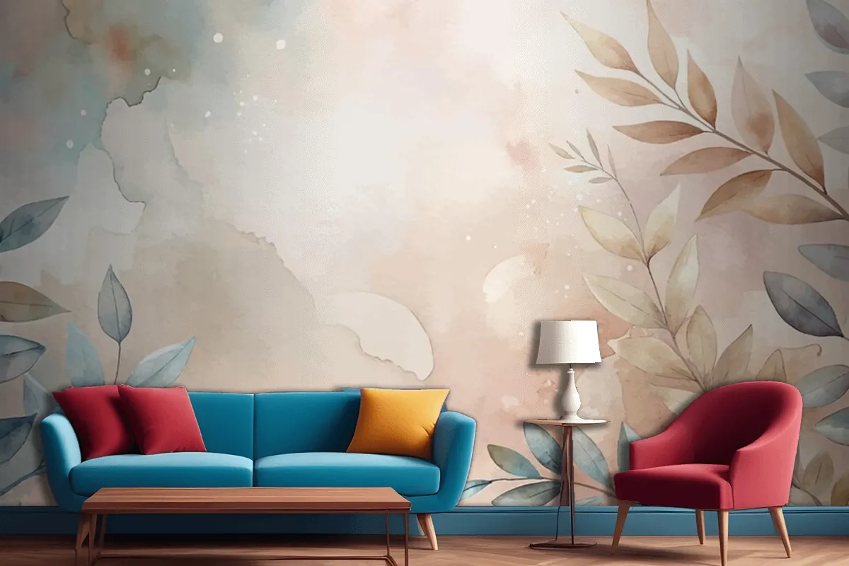 Minimalist Watercolor Branch Background Living Room Wallpaper Mural