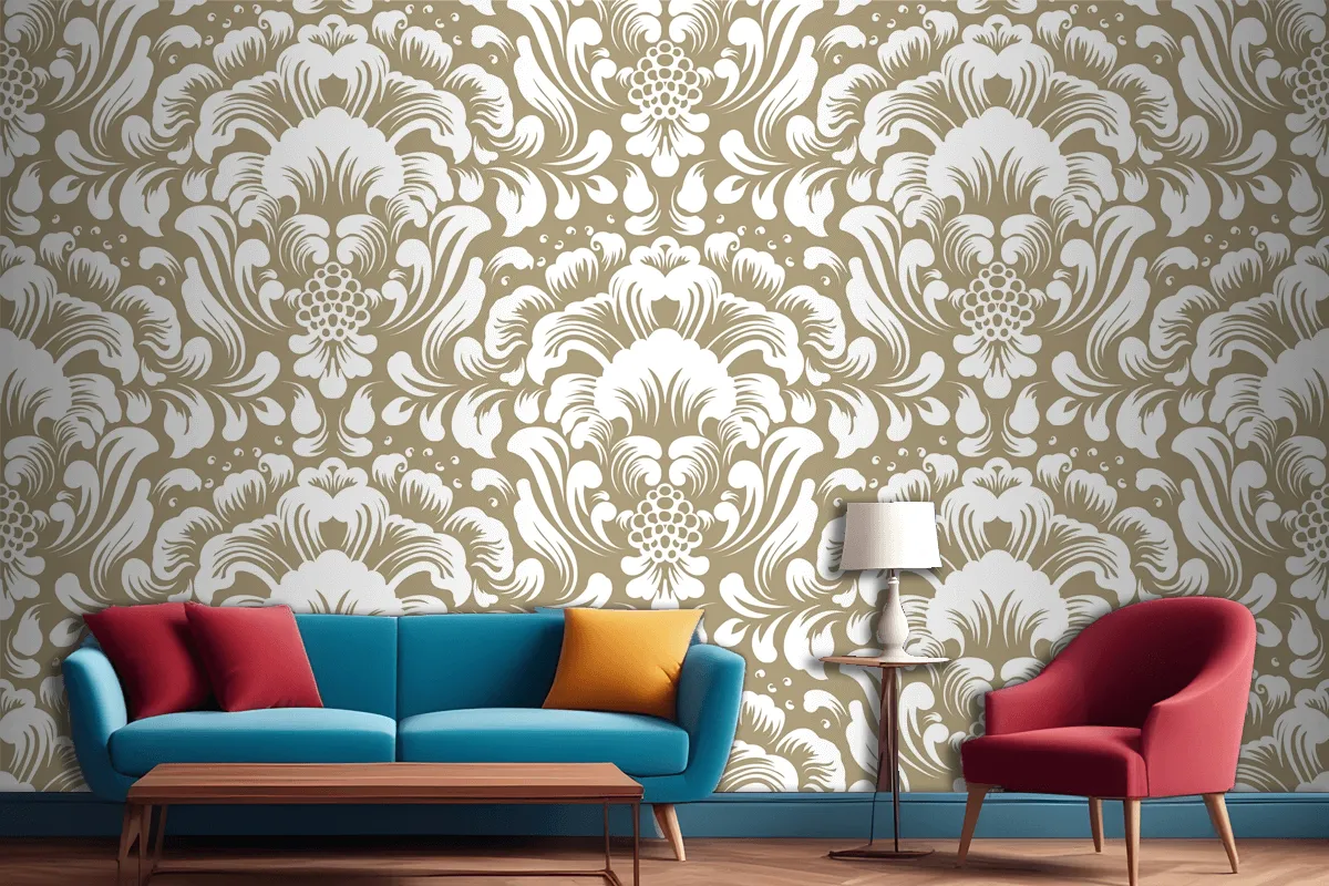 Ornamental Damask Seamless Pattern Wallpaper Mural