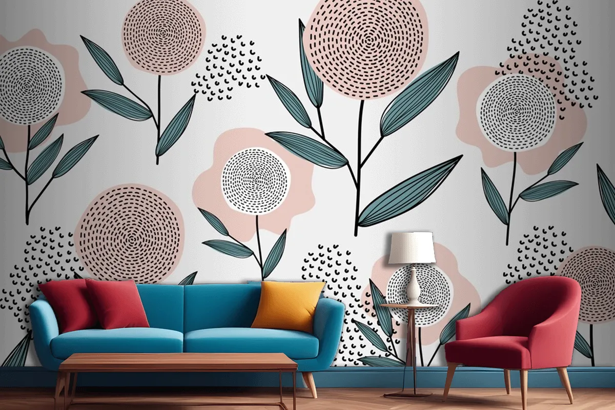 Retro Floral Pattern Living Room Wallpaper Mural